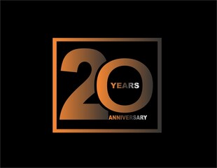 20 years anniversary celebration simple logo, isolated on black background 