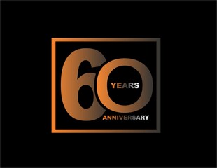 60 years anniversary celebration simple logo, isolated on black background 