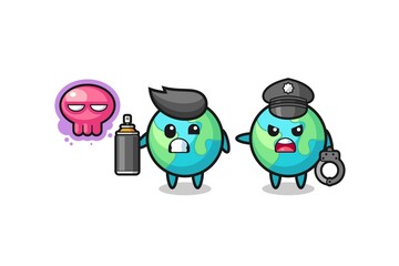 earth cartoon doing vandalism and caught by the police