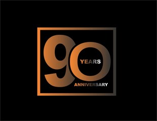 90 years anniversary celebration simple logo, isolated on black background 
