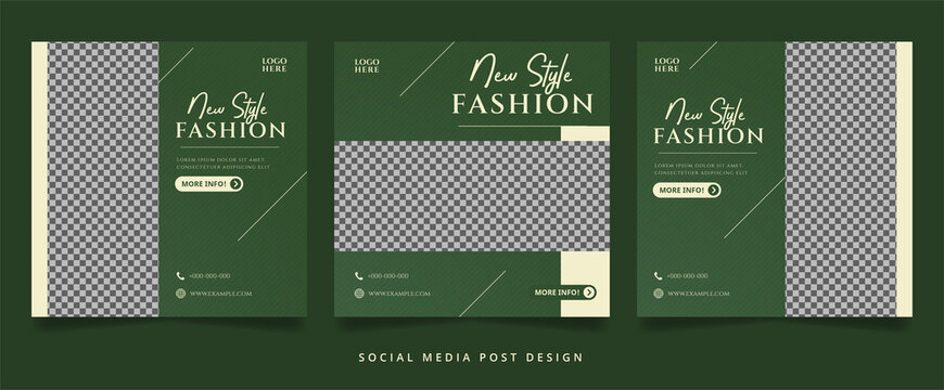 Set of Minimalist Green Fashion Flyer or Social Media Banner
