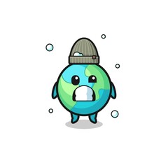 cute cartoon earth with shivering expression