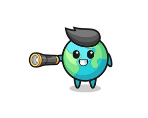 earth mascot holding flashlight