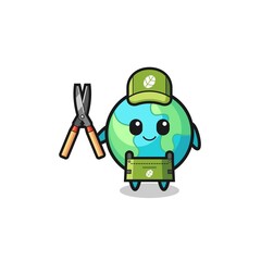 cute earth as gardener mascot