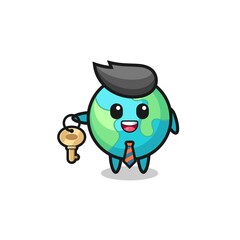 Fototapeta premium cute earth as a real estate agent mascot