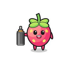 the cute strawberry as a graffiti bomber