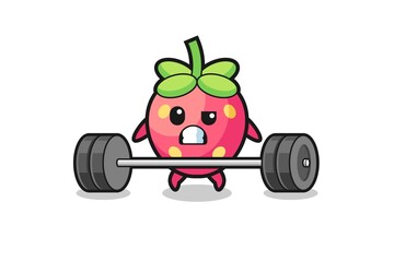 Fototapeta na wymiar cartoon of strawberry lifting a barbell