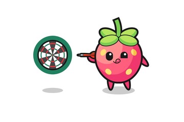 cute strawberry is playing dart