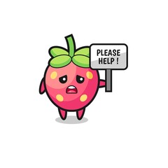 cute strawberry hold the please help banner