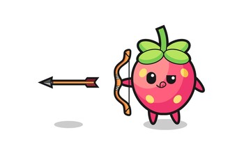 illustration of strawberry character doing archery