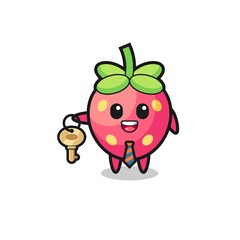 cute strawberry as a real estate agent mascot