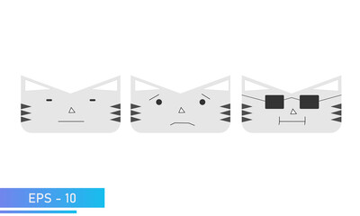Simple cat or tiger face with emotions, indifferent, cute, cool. Icon. Isolated on a white background. Flat vector illustration.