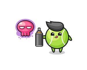 tennis cartoon make a graffiti with a spray paint