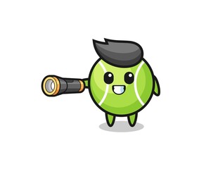 tennis mascot holding flashlight