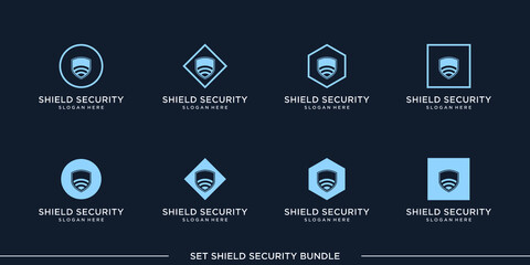 set logo shield security bundle vector premium