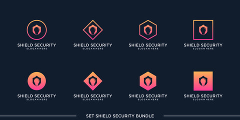 set logo shield security bundle vector premium
