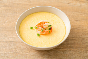 Steamed egg with shrimp and spring onions