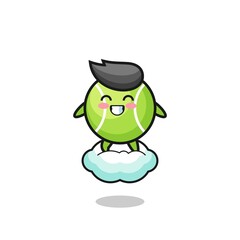 cute tennis illustration riding a floating cloud
