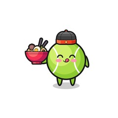 tennis as Chinese chef mascot holding a noodle bowl