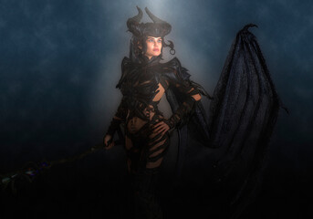 Fototapeta na wymiar Black magic queen at night 3d illustration