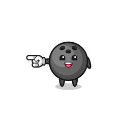 bowling cartoon with pointing left gesture