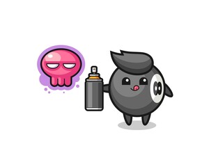 billiard cartoon make a graffiti with a spray paint