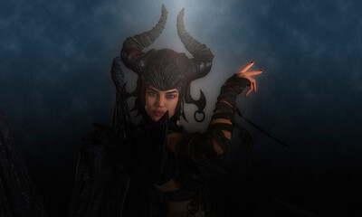 Black magic queen at night 3d illustration