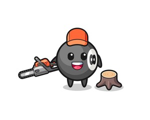 billiard lumberjack character holding a chainsaw