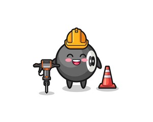 road worker mascot of billiard holding drill machine