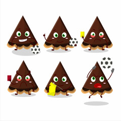 Slice of chocolate tart cartoon character working as a Football referee