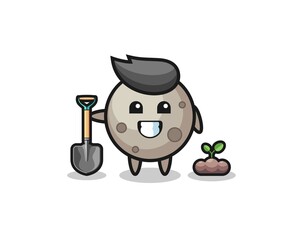 cute moon cartoon is planting a tree seed