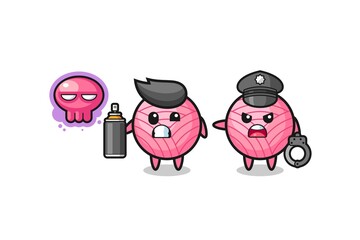 yarn ball cartoon doing vandalism and caught by the police