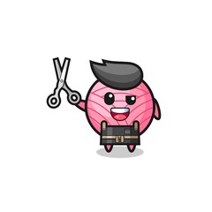 yarn ball character as barbershop mascot
