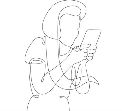 One continuous line.Kid with smartphone.Child playing with the phone. Children's gadget.One continuous drawing line logo isolated minimal illustration.