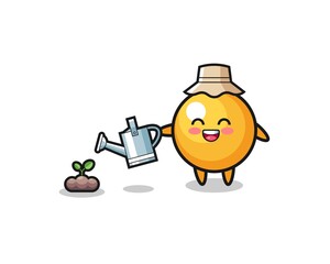 cute ping pong is watering plant seeds