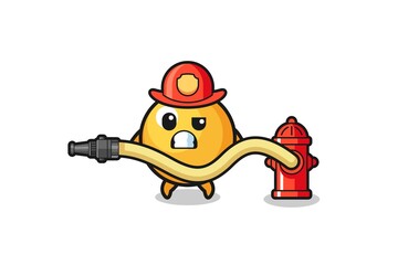 ping pong cartoon as firefighter mascot with water hose