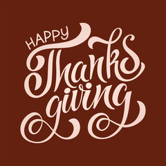Happy Thanksgiving day. Banner with handwritten lettering and hand-drawn elements. Autumn background. Vector illustration.