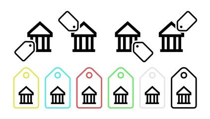 Bank vector icon in tag set illustration for ui and ux, website or mobile application