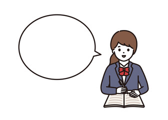 笑顔で勉強をする制服の女子学生 吹き出し