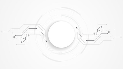 Obraz premium Grey white Abstract technology background with various technology elements Hi-tech communication concept innovation background Circle empty space for your text