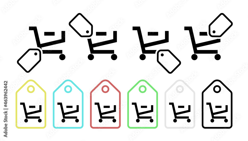 Poster shopping card remove vector icon in tag set illustration for ui and ux, website or mobile applicatio