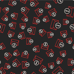 Line Envelope icon isolated seamless pattern on black background. Received message concept. New, email incoming message, sms. Mail delivery service. Vector