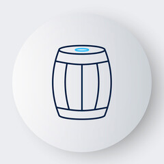 Line Wooden barrel icon isolated on white background. Alcohol barrel, drink container, wooden keg for beer, whiskey, wine. Colorful outline concept. Vector