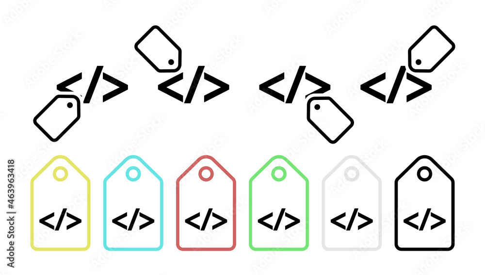 Poster webcode character vector icon in tag set illustration for ui and ux, website or mobile application