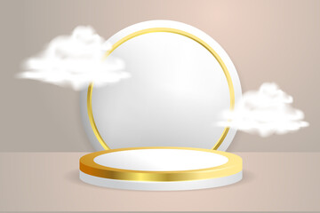 Background vector 3d rendering with podium and minimal cloud scene, minimal product display background 3d rendered geometric shape sky cloud. Stage 3d render in cloud product platform