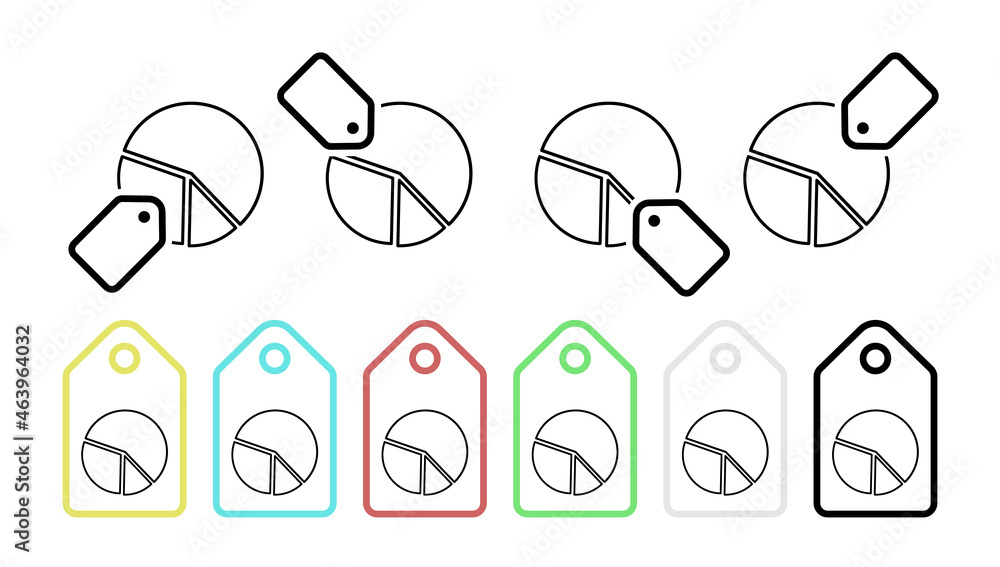 Poster pie chart line vector icon in tag set illustration for ui and ux, website or mobile application