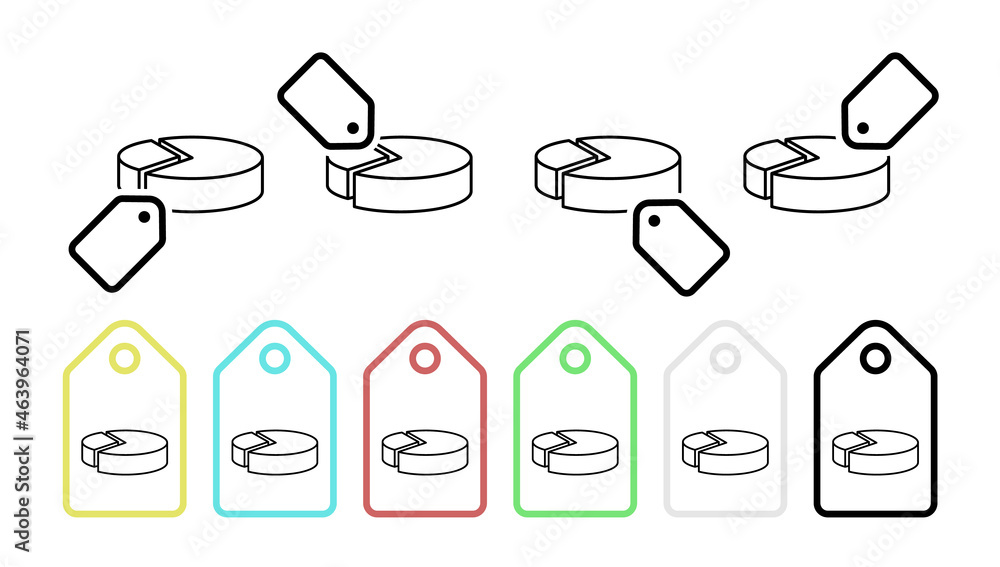 Poster 3d pie chart line vector icon in tag set illustration for ui and ux, website or mobile application