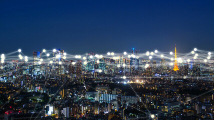 Fototapeta na wymiar 東京の夜景　デジタル　ネットワーク