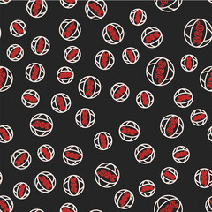 Line 360 degree view icon isolated seamless pattern on black background. Virtual reality. Angle 360 degree camera. Panorama photo. Vector