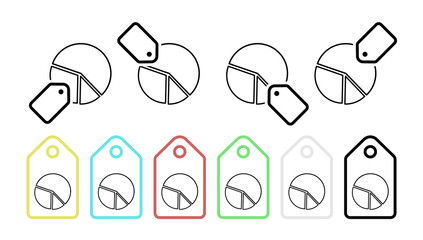 Pie chart line vector icon in tag set illustration for ui and ux, website or mobile application
